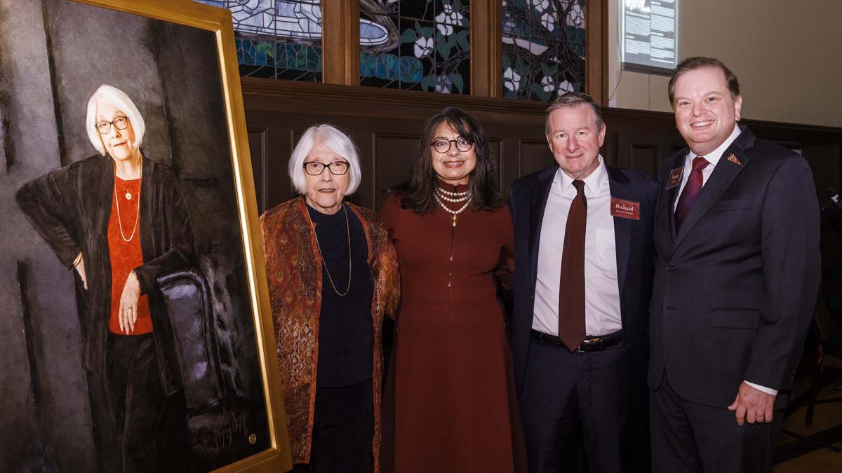 Anne Spencer Daves is joined by FSU President Richard McCullough, FSU First Lady Dr. Jai Vartikar and Anne's College Dean Damon Andrew