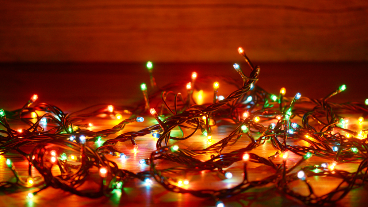 holiday lights along the floor